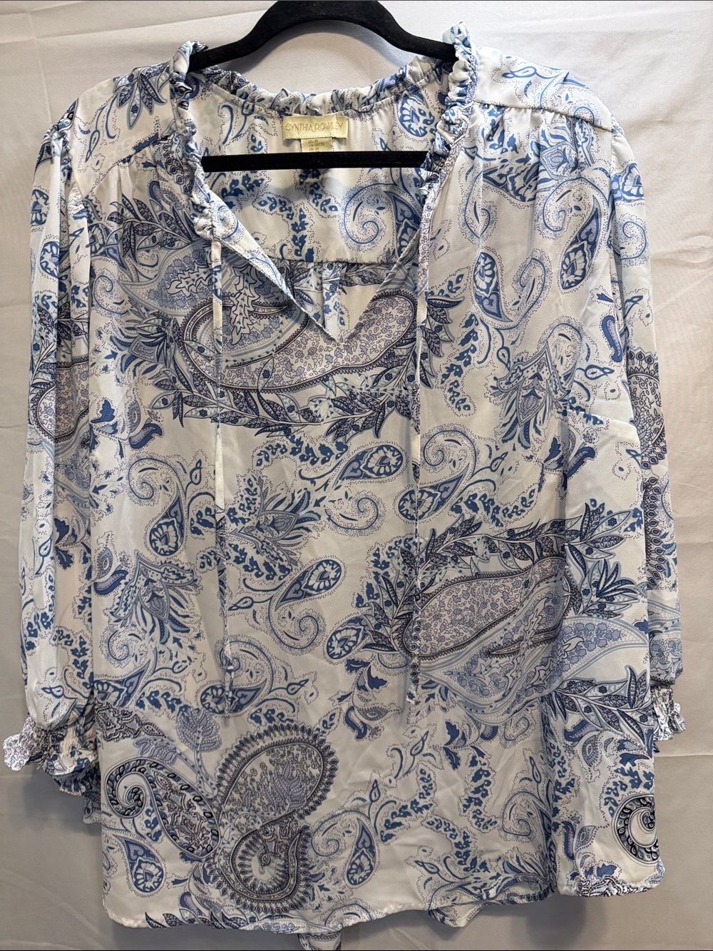 Cynthia Rowley Women's Blue Paisley Long-Sleeve Blouse Plus Sz 3X